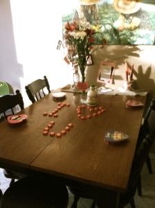 My husband set up the table for me. Soon to be bombarded by the "results of our love".